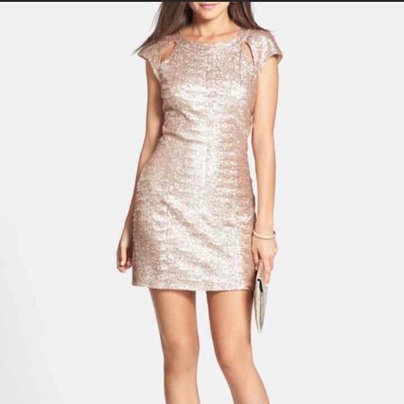 Trixxi rose gold allover sequin cutout mini dress - Picture 1 of 8